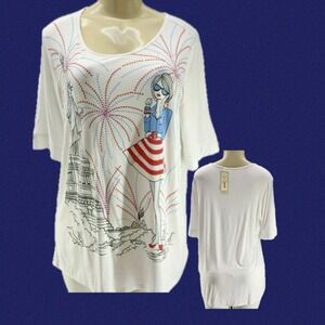 Colortree XL White Statue of Liberty Patriotic Graphic Studded Short Sleeve Tee